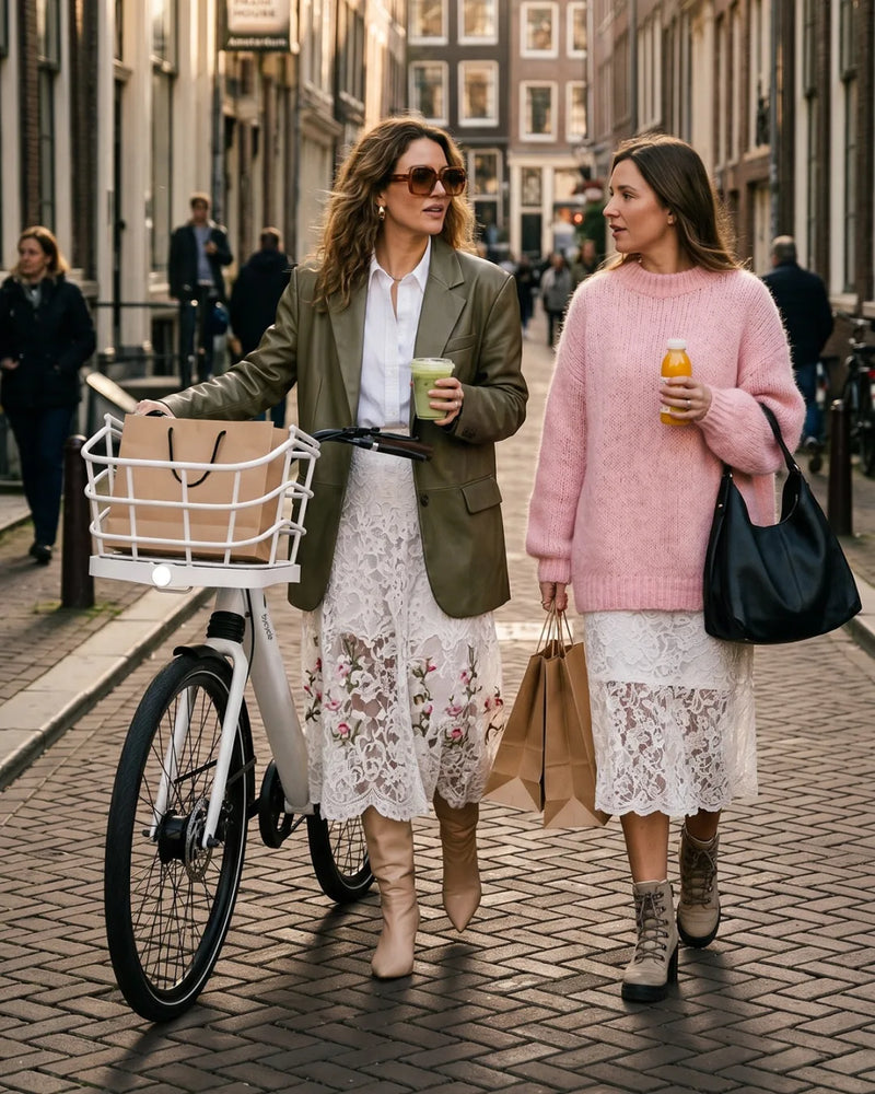 Bycycle lifestyle — amsterdam two ladies shopping